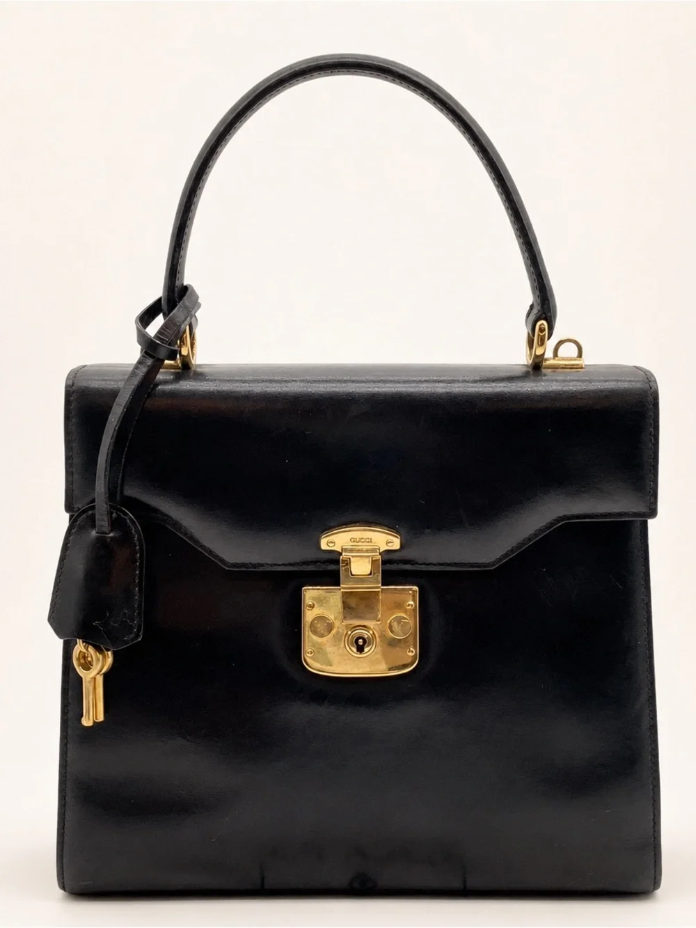 Gucci Black Leather vintage Top-Handle Bag with Gold & keys Authentic! Adorbs 🥰